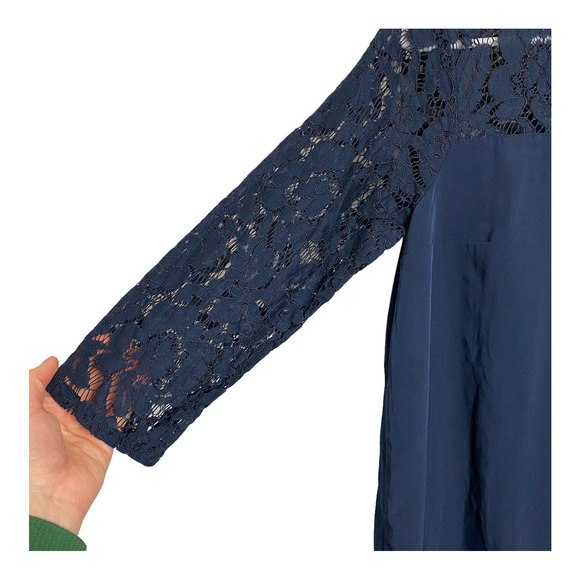 Abercrombie & Fitch Navy Blue Lace Long Sleeve A-Line Dress Size Small - Picture 4 of 14